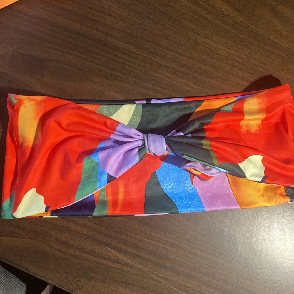 NWOT SHELN SWIMSUIT GRAPHIC TIE FRONT BANDEAU AND HIGH WAIST PANTY BIKINI - Picture 12 of 13